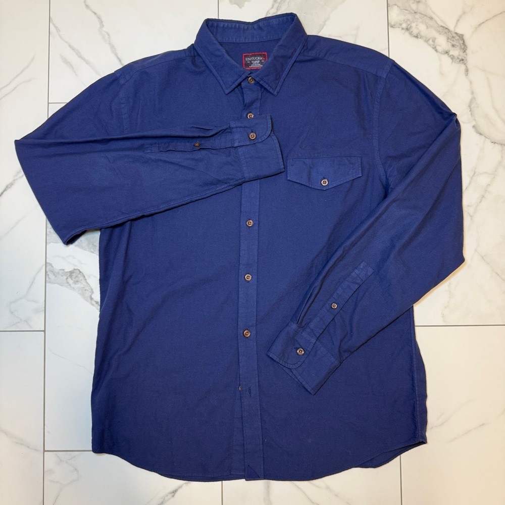 Untuckit Mens Long Sleeve XL Slim Fit Button Down Cotton Blue